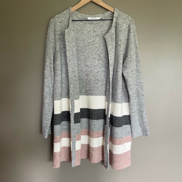 Stitches & Stripes Elaine Open Cardigan Size Large Grey Cream Pink Long Sweater‎ - Picture 9 of 16
